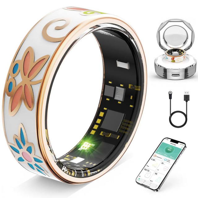 Smart Ring Color Enamel Heart Rate Blood Pressure Blood Oxygen Sleep Monitoring Health Women's USB Charging Bracelet for Android