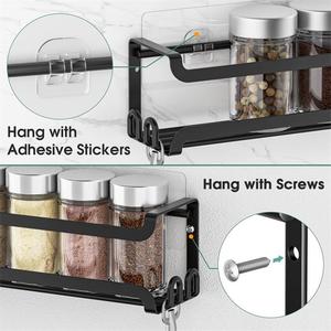 Lot <span class=keywords><strong>de</strong></span> 2 étagères à épices murales avec 8 crochets, organisateur d'épices <span class=keywords><strong>pour</strong></span> armoire <span class=keywords><strong>de</strong></span> cuisine, porte <span class=keywords><strong>de</strong></span> garde-manger, <span class=keywords><strong>fixation</strong></span> par vis ou adhésif - Product Image 4