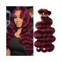 Lot de mèches de cheveux humains brésiliens en vison avec fermeture, cuticules alignées, extensions de cheveux Remy, couleur rouge bordeaux 99J, mèches de cheveux ondulés