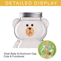 Bouteille en plastique PET personnalisée avec logo, motif ours mignon, 300 ml (10 oz), pour jus et boissons, avec paille