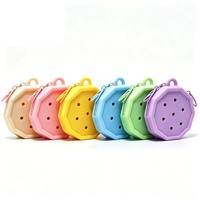 Porte-monnaie en silicone motif polygonal de dessin animé pour enfants, sac à trous DIY, pendentif porte-clés mignon, mini pochette de rangement portable, personnalisable OEM, vente en gros