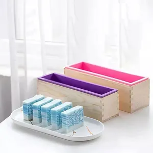 1200ml מלבני DIY סיליקון כיכר סבון לסבון בעבודת יד טופס סבון קאטר ביצוע כלי עם עץ תיבת עוגת קישוט כלי