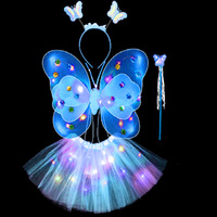 Ailes de papillon lumineuses pour filles, décoration de dos avec jouets brillants, baguette magique merveilleuse, ensemble cadeau pour fête d'anniversaire sur le thème des contes de fées pour enfants