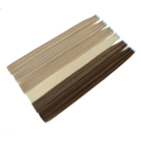 Proveedor chino de Alibaba, distribuidores mayoristas de cabello brasileño o ruso, cinta de cabello negro humano Remy 100% en extensión de cabello