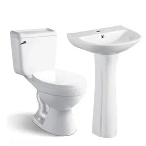 Modern bathroom ceramic siphonic flushings trap wc set bowl two piece toilet with pedestal wash basins sink