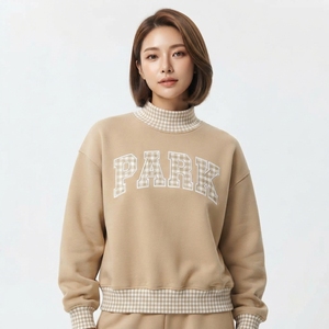 Sudadera de cuello alto de algodón 100% de alta calidad para mujer, color liso, estilo gingham, corte holgado, personalizable con tu marca, ropa de otoño para chica. - Product Image 1