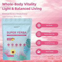 Súper Yerba Mate en Polvo Instantáneo en Sobres con Sabor a Limonada de Frambuesa para Energía Tranquila, Aumento de Concentración y Salud Intestinal
