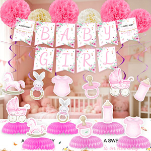 Set de Decoración para Fiesta de Bautizo Rosa, Guirnalda de Papel, Centros de Mesa, Artículos de Cumpleaños para Bebés Niñas de 0 a 24 Meses, Fácil de Armar - Product Image 1