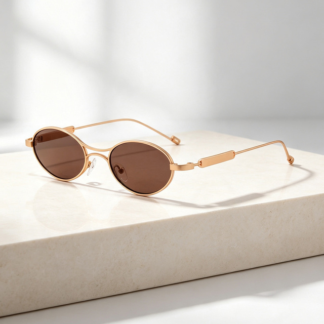 Designer Ladies Sunglasses New Fashion Lightweight Oval Double Bridge Good Plating Polarized Metal Sunglasses for Women