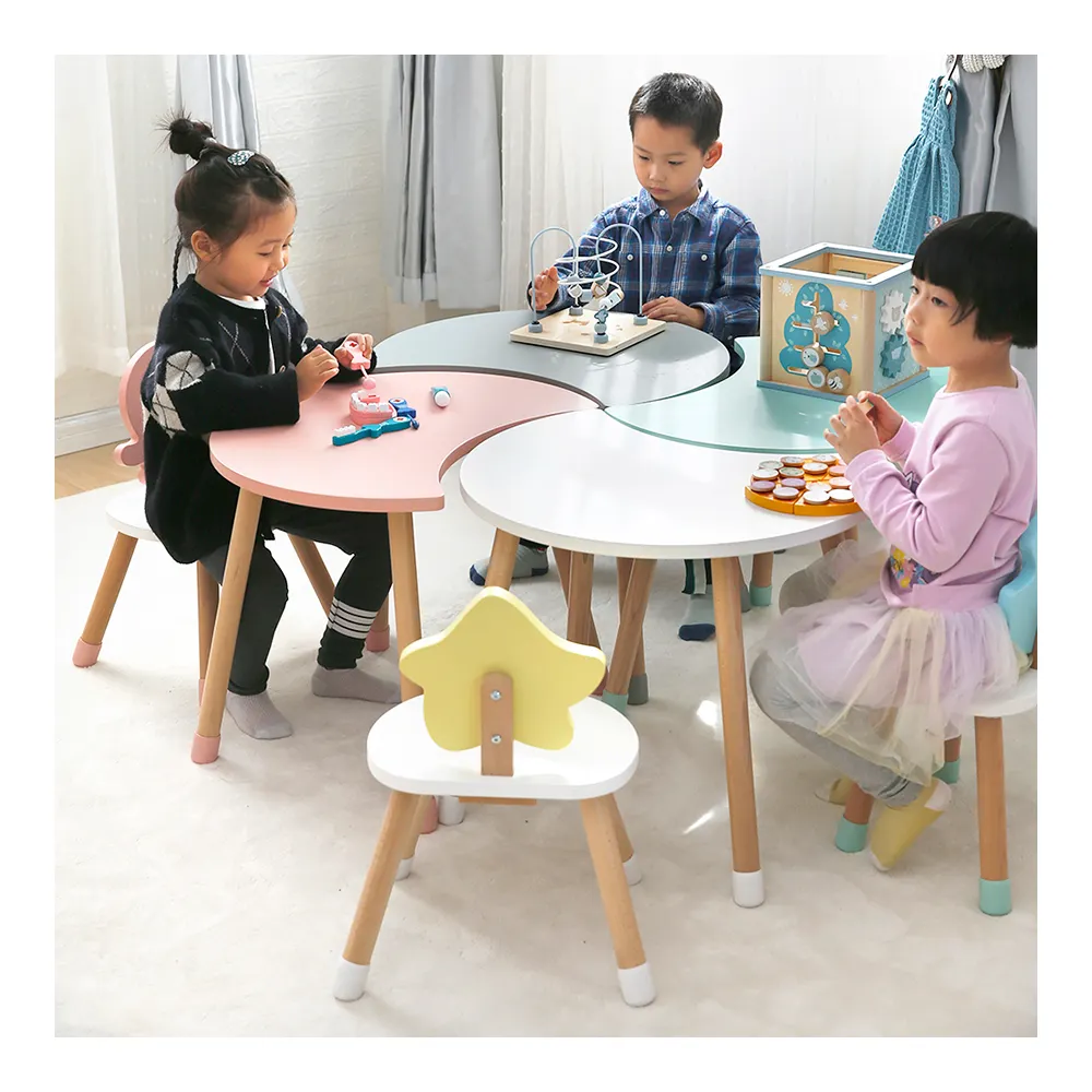 Montessori Home Children Furniture Study Table Wooden Learning Table and Chair for Kids Party Table with Non-slip Footcove