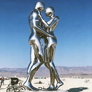 Sculpture humaine en acier inoxydable poli, taille réelle, figure réaliste, statue d'art en métal 304 antirouille, paysage de parc extérieur, sur mesure - Product Image 1
