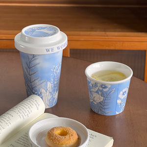 16oz Coffee Tumbler Blue and White <b>Ceramic</b> <b>Mug</b> Porcelain Tea Cup - Product Image 5