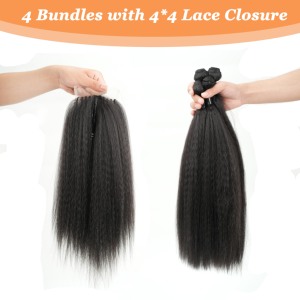 Extensiones de Cabello Natural Rizado Pre-Desplumado de Alta Calidad, Tejido Liso, 4x4 HD, Parte Media, Cierre de Encaje Transparente, 4 Paquetes, Trama Individual Yaki, 200% - Product Image 2