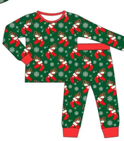 Ensemble pyjama pour filles et garçons à manches longues avec motif flocon de neige, chaussettes de Noël vertes assorties pour frères et sœurs, vente chaude