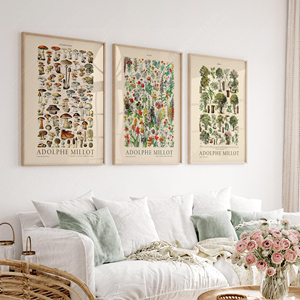 HAOWAI OEMODM Lot de 3 impressions murales, Impressions botaniques <span class=keywords><strong>Adolphe</strong></span> Millot, Art mural Champignons Fleurs Arbres, Décoration intérieure Cottagecore - Product Image 2