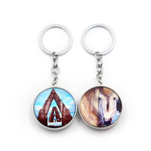 Personalized Custom Logo Dome Crystal Glass Keychain Glass Circle Keychain Custom Printed Glass Keyring
