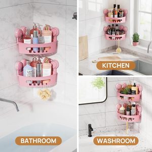 Bathroom Accessories Kitchen <b>Wall</b> <b>Mounted</b> Suction PP Plastic Storage Rack <b>Shelf</b> Traceless Tape Customized Color Eco-Friendly - Product Image 4