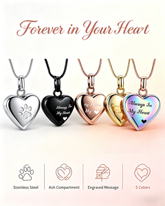 Kalung JCSL Heart Pet <span class=keywords><strong>Ashes</strong></span> Urn dari Baja Anti Karat dengan Rantai Ular untuk Kenang-kenangan Simpati bagi Pemilik Hewan Peliharaan - Product Image 4