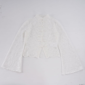 Top de manga larga con cuello alto y encaje Pankou, con abertura transparente, estilo chino, sexy, ajustado y favorecedor. - Product Image 6