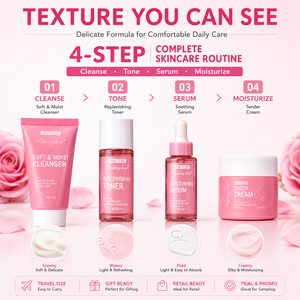 Tonique coréen hydratant et éclaircissant pour le visage, marque privée, coffret de voyage soin de la peau à la rose, pour tous les types de peau - Product Image 3