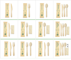 Le pack de <span class=keywords><strong>couverts</strong></span> jetables en <span class=keywords><strong>bois</strong></span> de bouleau écologique personnalisé comprend une serviette et une fourchette biodégradables et résistants à la chaleur - Product Image 2