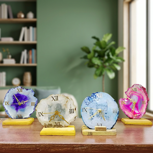 Relojes de escritorio con rodajas de ágata natural con números romanos, relojes decorativos hechos a mano para decoración del hogar - Product Image 2
