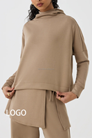 Ensembles de vêtements de sport modestes pour femmes musulmanes : Haut court à capuche avec pantalon large et jupe portefeuille confortable, motif uni, coupe ample