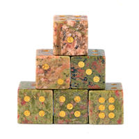 Dés de luxe carrés en pierres précieuses naturelles Maikevi avec points dorés, lot de 6 pour Mahjong, casino et jeux de société