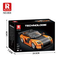 Reobrix 804 Blok Bangunan Model Mobil Sport Lebar 8-Stud, Ornamen, Mainan Rakitan Manual Anak-Anak, Lintas Negara