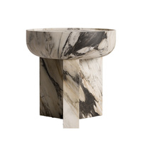 Table d'appoint Dream Home en marbre massif avec plateau en forme de bol à rebord encastré, piétement géométrique fendu, mobilier de décoration intérieure