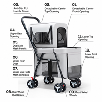 Carrito de Paseo para Mascotas de Dos Niveles, Desmontable, Plegable, Ligero y Duradero, con Malla Transpirable, Freno Trasero y 4 Ruedas Grandes