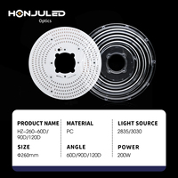 Lentilles optiques HONJU 260 mm pour PC, 60/90/120 degrés, pour éclairage industriel haute baie, réflecteurs de lentilles LED plano-concaves