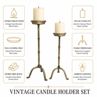 Porte-bougie en fer forgé vintage français, support de fleurs rond en laiton antique sur trépied, ornement décoratif polyvalent pour mariage et fête