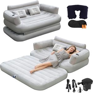Queen Size Air Sofa Bed Mattress with Headboard and Pump, Blow up <b>Couch</b> <b>Inflatable</b> Bed for Home Living Room - Product Image 1