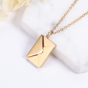 Collier en acier inoxydable plaqué or 18 carats, cadeau romantique <span class=keywords><strong>pour</strong></span> la Saint-Valentin, pendentif enveloppe avec inscription de lettre d'amour, collier de couple - Product Image 5