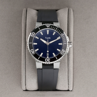 Montre-bracelet automatique mécanique pour homme Turck, boîtier en acier inoxydable, verre saphir, bracelet en caoutchouc, aiguilles, résistante à l'eau