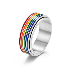 Unisex Rainbow <b>Ring</b> Steel Gold Black Rotating Geometric Design Index Finger Jewelry Gift For Couple - Product Image 5