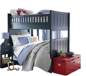 Lit superposé moderne Twin Over avec toboggan pour enfants Mobilier de chambre à coucher en bois pour l'école - Product Image 1