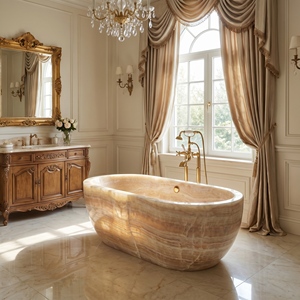 Baignoires ovales modernes sur mesure de luxe en onyx crème/jade jaune, autoportantes, pour salle de bain, villa, hôtel - Product Image 1