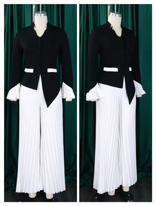 Ensemble Deux Pièces <span class=keywords><strong>Femme</strong></span> Tendance D553, Haut Élégant à Manches Évasées et Pantalon Plissé Large, Tenues Africaines <span class=keywords><strong>pour</strong></span> Femmes - Product Image 3