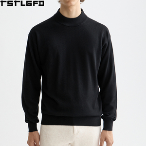 Oem Odm Mock Neck <b>Pullover</b> Men Heavyweight Fine Knit <b>Jumper</b> Solid Black Men'S Hoodies & Sweatshirts Clothing Manufacturers Bulk - Product Image 1