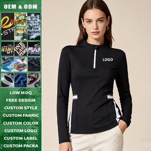 Camiseta de golf personalizada para mujer, manga larga, cuello vuelto, corte ajustado, secado rápido, tela transpirable y elástica, anti UV, deportiva, nueva. - Product Image 1