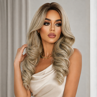 Elegante Peluca de Ondas Sueltas de 24 Pulgadas para Mujer, Color Rubio Ceniza Sedoso, Cabello Sintético Natural Resistente al Calor para Uso Diario