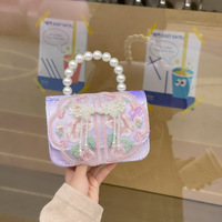 Sac à main pour fille, style nœud papillon et perles, broderie de dessin animé, doublure en polyester, fabriqué en Chine