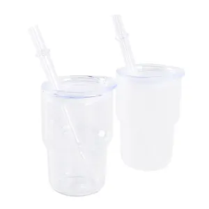 Vente en gros 2oz 3 oz Mignon Clair Givré Sublimation 3 oz Mini Tasse en verre à liqueur Tumbler Tasse de café avec paille en plastique