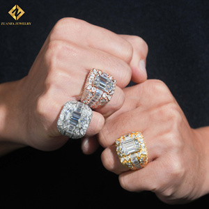 ZUANFA JEWELRY Anillo de Hombre Chapado en Oro con Moissanita VVS en Forma de Esmeralda S925, Engaste Pavé, Joyería de Lujo Unisex para Fiesta, Anillo de Rapper - Product Image 5