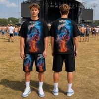 Ensemble assorti 2 pièces pour homme style Hip Hop, respirant, imprimé musical, t-shirt oversize et short décontracté, survêtement urbain d'été