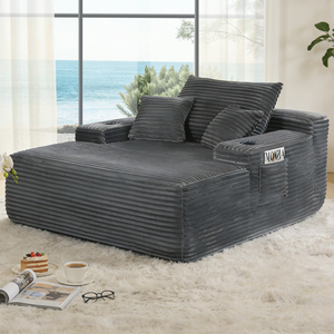 Chaise longue modulaire convertible hermétique à compression sous vide, en tissu velours côtelé profond, pour salon, avec rangement - Product Image 2