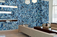 Dalle de marbre moderne en pierre d'agate bleue LED Edge-Lit Light Backlit Technology Surface polie en pierre naturelle pour mur de décoration intérieure
