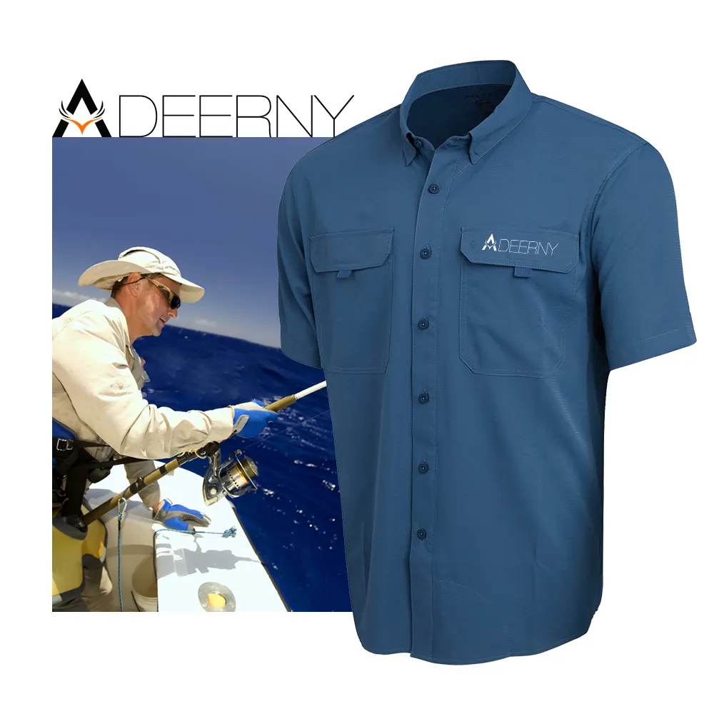 Customized professional waterproof private label button up short sleeve wear anti uv plus size jersey fishing shirts